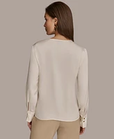 Donna Karan New York Women's Twist Front V-Neck Long-Sleeve Top