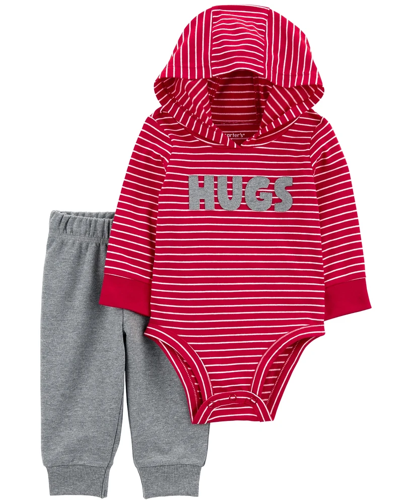 Carter's Baby Boys Striped Hugs Hooded Bodysuit & Pants, 2 Piece Set