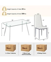 Gymax 5 Pcs 51'' Rectangle Dining Set 0.3'' Thick Glass Table w/ 4 Padded Dining Chairs