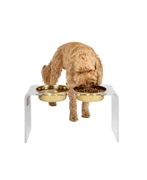 Hiddin Large Clear Double Pet Bowl Feeder with Gold Bowls