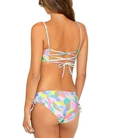Raisins Juniors Lace Up Bikini Top Ruched Bottoms