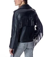 Julia & Stella by Maximilian Women's Moto Jacket With Fringes