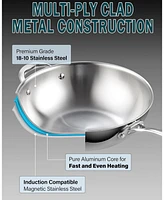 Cooks Standard 10.5 Inch Multi-Ply Clad Stainless Steel Wok Stir Fry Pan with Glass Lid