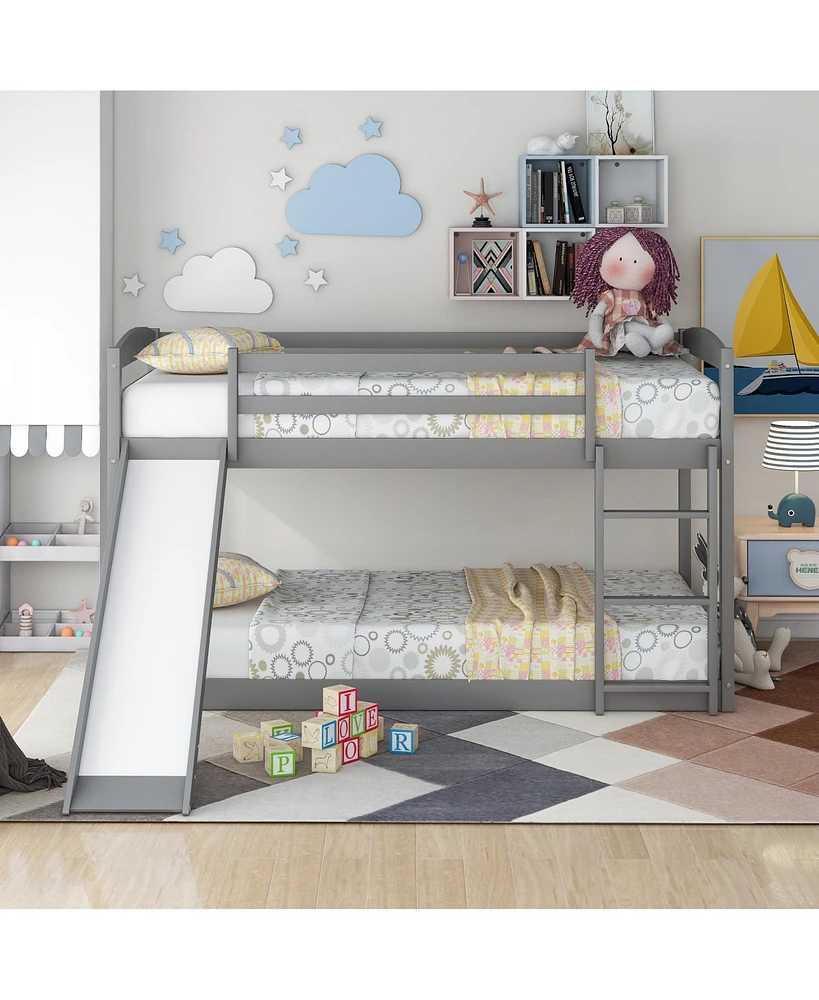 Slickblue Twin over Twin Bunk Bed with Convertible Slide and Ladder