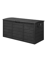 Slickblue Black Outdoor Garden Plastic Storage Deck Box - Lockable Chest for Tools, Cushions, and Toys