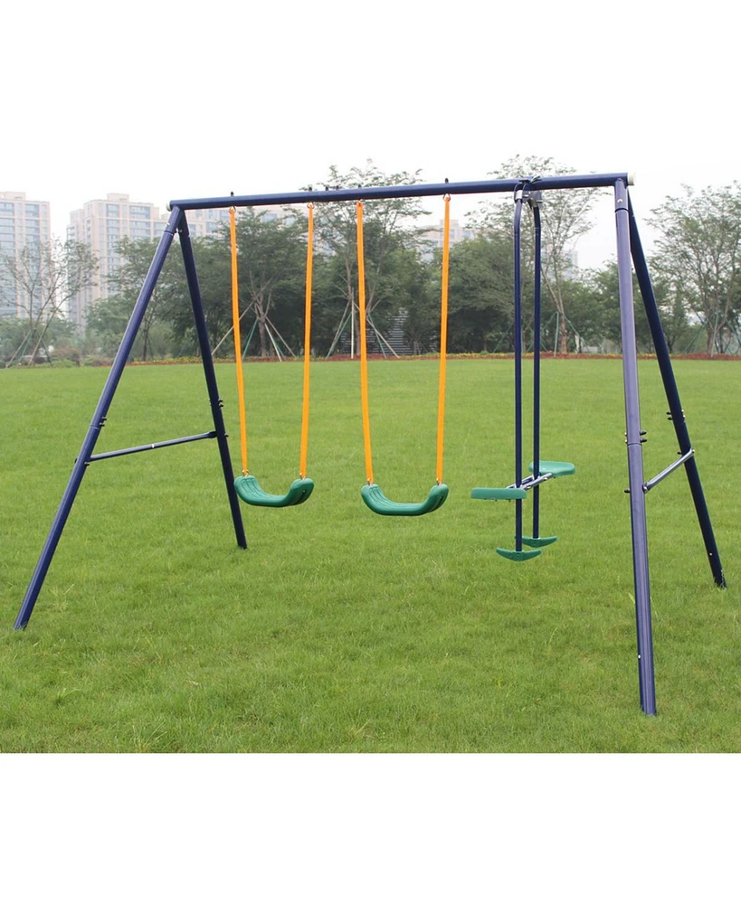 Slickblue Metal Swing Set for Outdoors with Glider – Fun and Safe Playground Equipment for Kids, Toddlers, and Children