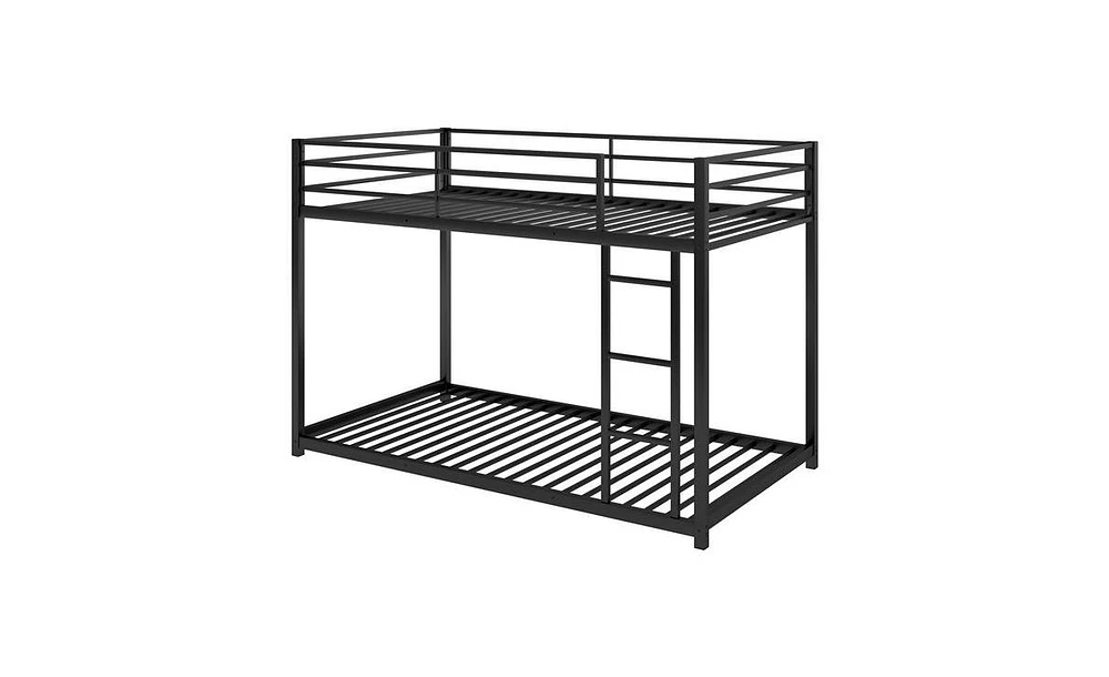 Slickblue Twin over Twin Metal Bunk Bed, Low Bunk Bed with Ladder, Black