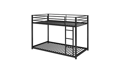 Slickblue Twin over Twin Metal Bunk Bed, Low Bunk Bed with Ladder, Black