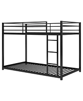 Slickblue Twin over Twin Metal Bunk Bed, Low Bunk Bed with Ladder, Black