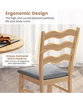 Gymax Dining Chair Set of 4 w/ Padded Seat Hollowed Wave Backrest Rubber Wood Frame