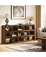 Tribesigns 63-Inch Farmhouse Console Table, 15-Cube Narrow Entryway Table, 4-Tier Wood Behind Couch Sofa Table, All Wood Hallway Table with Storage fo