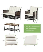 Sugift 4 Pieces Patio Rattan Furniture Set with 2-Tier Coffee Table