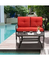 Sugift 2 Pieces Patio Outdoor Cushioned Coffee Table Seat-Red