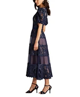 Tadashi Shoji Women's Ziya Embellished Puff Sleeve Midi Dress