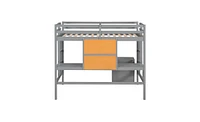 Slickblue Space-Saving Loft Bed with Built-In Desk and Writing Board for Kids & Teens