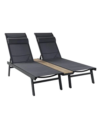 Hulala Home Romy Modern 76”Long Reclining Chaise Lounge Set (Set of 2) with Metal Legs
