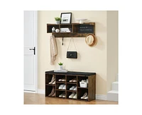 gaomon Hall Tree Shoe Bench Industrial 6 in 1 Coat/Shoe Rack with 5 Hooks,12 Storage Cubbies with Bookshelf and Small Blackboard,for Entryway,Hallway