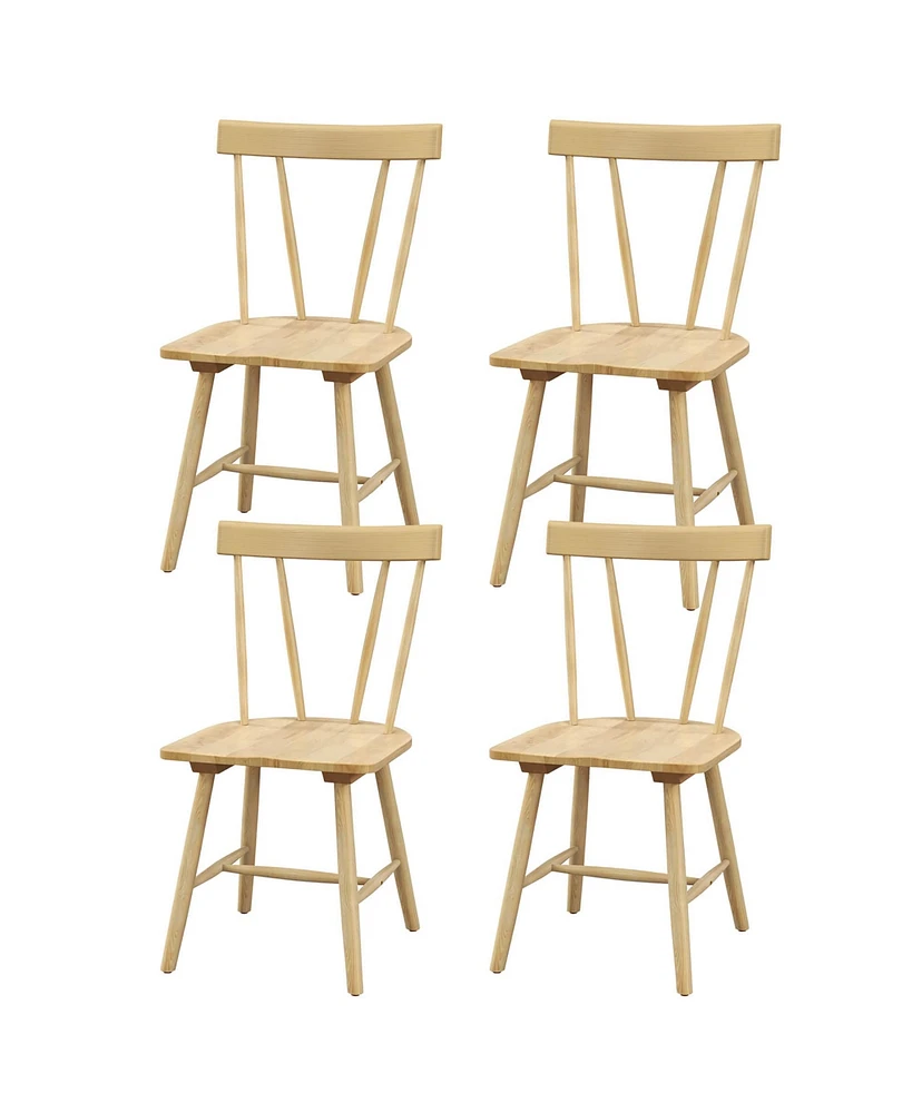 Gymax Set of 4 Dining Chairs Windsor Chairs Wood Armless Chairs w/ Solid Rubber Wood