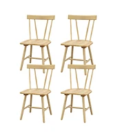 Gymax Set of 4 Dining Chairs Windsor Chairs Wood Armless Chairs w/ Solid Rubber Wood