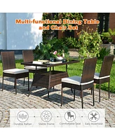 Sugift 5 Pieces Rattan Dining Set with Glass Table and High Back Chair