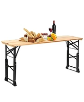 Sugift 66.5 Inch Outdoor Wood Folding Picnic Table with Adjustable Heights