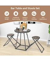 Sugift 3 Pieces Dining Table Set with 2 Foldable Stools for Small Space