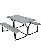 Sugift Outdoor Picnic Table Bench Set with Metal Base