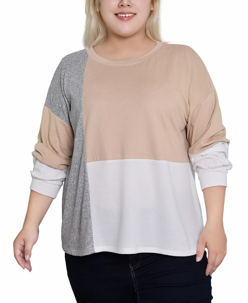 Ny Collection Plus Long Sleeve Color Blocked Pullover Top