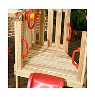 Slickblue Wooden Swing Set – Durable Outdoor Playset for Kids with Swings, Slide, and Climbing Features for Backyard Fun