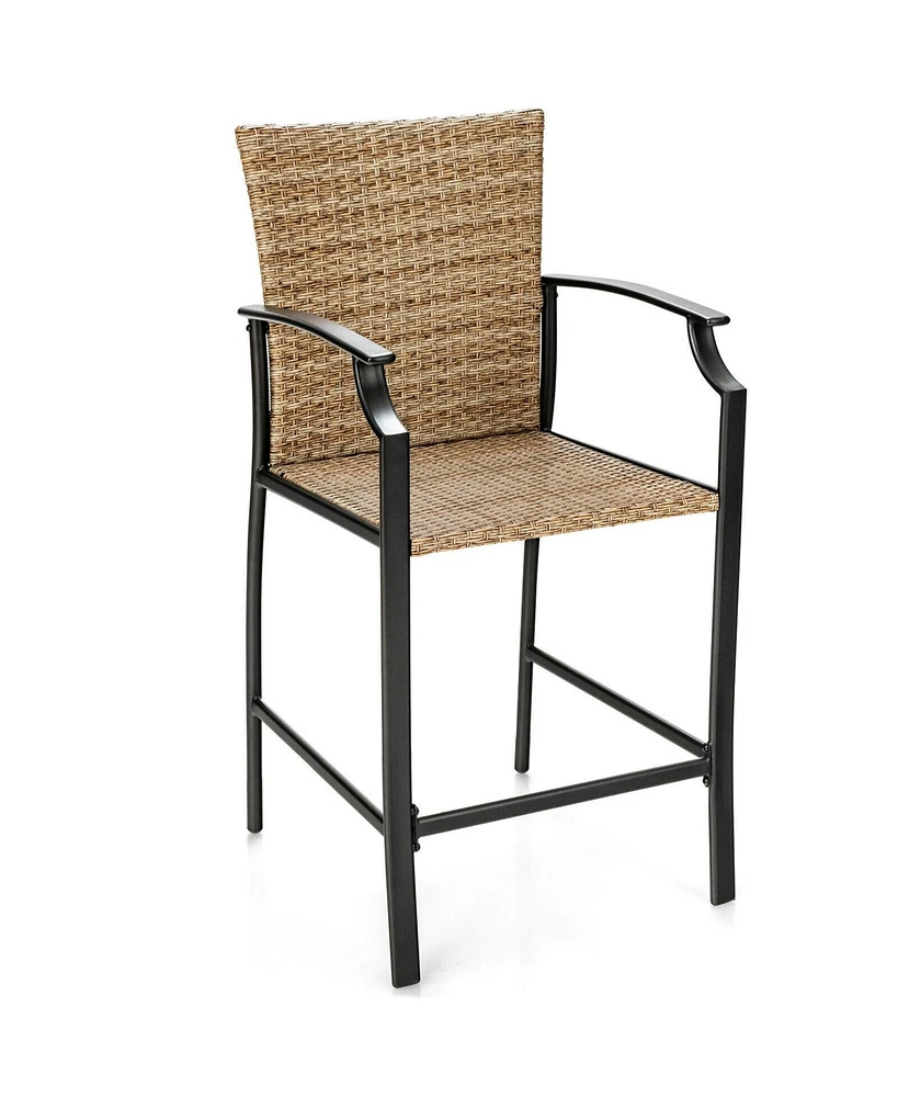 Sugift Patio Rattan Bar Stools Set of 4 with Soft Cushions