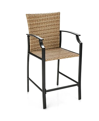 Sugift Patio Rattan Bar Stools Set of 4 with Soft Cushions