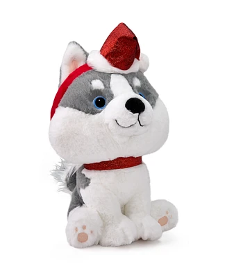 Geoffrey's Toy Box 10" Husky with Christmas Hat Plush Toy