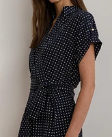 Lauren Ralph Women's Polka-Dot Belted Crepe Dress