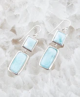 Barse Drop Genuine Blue Larimar Rectangle Earrings