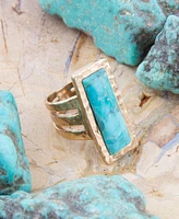 Barse Aztec Genuine Turquiose Bronze Rectangle Ring