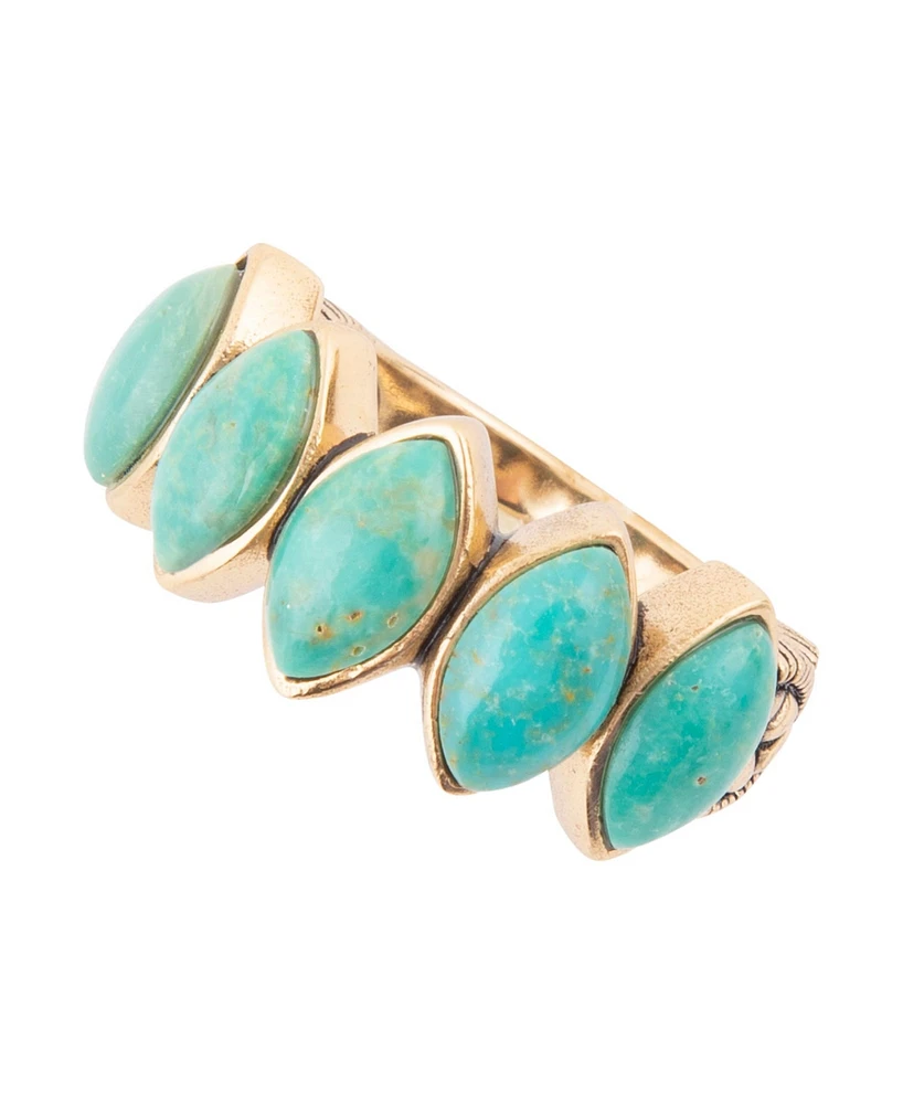 Barse Multi Oval Genuine Green Turquoise Bronze Band Ring