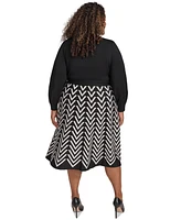 Jessica Howard Plus Printed-Skirt Tie-Waist Sweater Dress