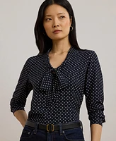 Lauren Ralph Women's Polka-Dot Georgette Tie-Neck Blouse