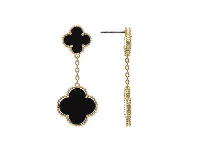 Rivka Friedman Polished Double Onyx Clover Dangle Earrings