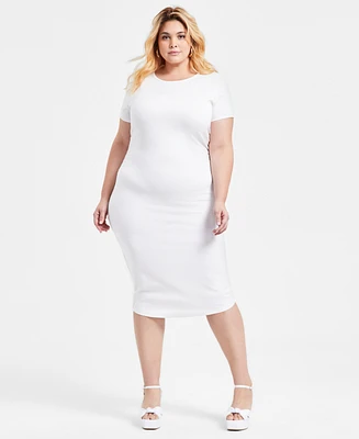 Bar Iii Trendy Plus Ponte Ruched Short-Sleeve Midi Dress, Exclusively at Macy's