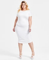 Bar Iii Trendy Plus Ponte Ruched Short-Sleeve Midi Dress, Exclusively at Macy's