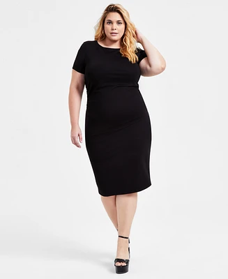 Bar Iii Trendy Plus Size Ponte Ruched Short-Sleeve Midi Dress, Exclusively at Macy's