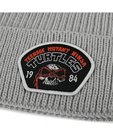 Teenage Mutant Ninja Turtles Men's Raphael Skull Patch Gray Ribbed Knit Beanie