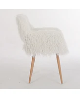 Slickblue White Faux Fur Upholstered Makeup Chair and Side Dining Chair with Metal Legs for Stylish Seating