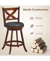 Sugift 2 Pieces Classic Counter Height Swivel Bar Stool Set with X-shaped Open Back