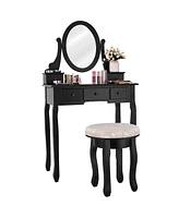 Sugift Vanity Makeup Table Set Bedroom Furniture with Padded Stool