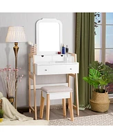 Sugift Vanity Table Set with Cushioned Stool and Large Mirror