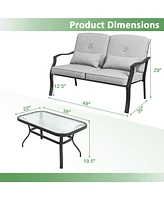 Sugift Outdoor Loveseat Chair Set with Tempered Glass Coffee Table