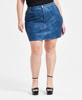 Bar Iii Trendy Plus Denim Faux-Leather Mini Skirt, Exclusively at Macy's