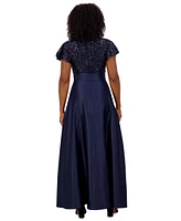 Jessica Howard Women's Sequinned-Bodice Satin-Skirt Ball Gown